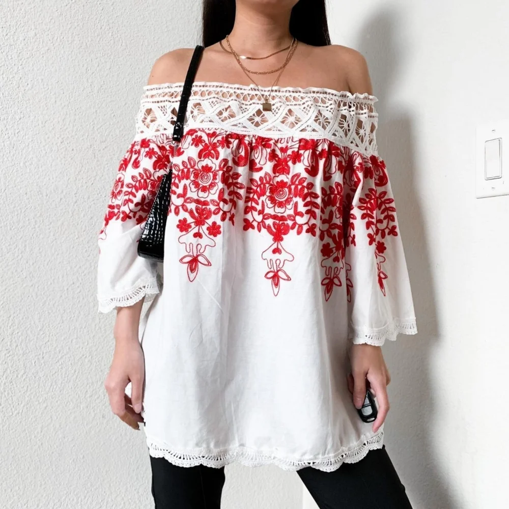 NWOT ASOS Off Shoulder Embroidered Top - Picture 1 of 8
